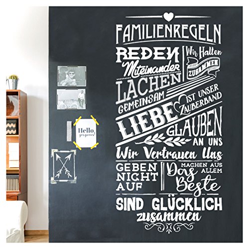 Grandora Wandtattoo Spruch Familienregeln I dunkelgrau (BxH) 58 x 120 cm I Regel Familie Wohnzimmer Flur Sticker Aufkleber Wandaufkleber Wandsticker W5498